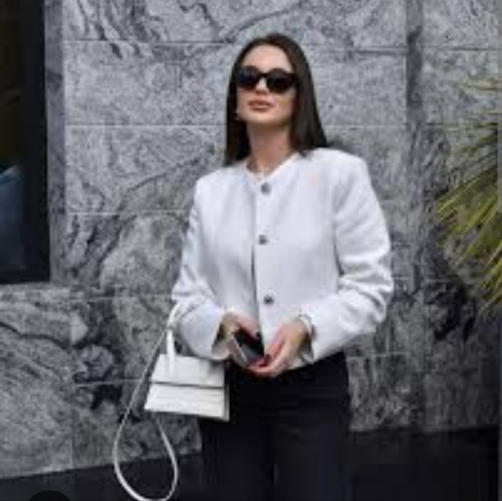Zara Textured Round Collar blazer
